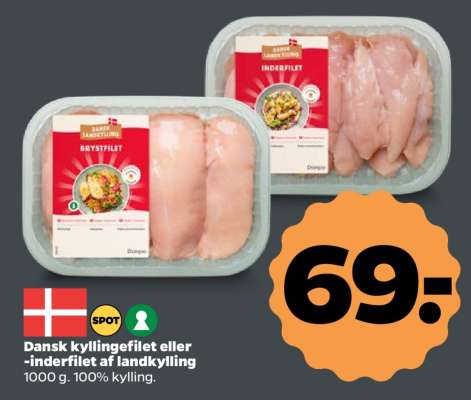 Dansk kyllingefilet eller -inderfilet af landkylling