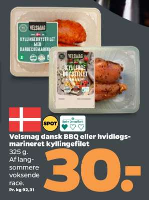 Velsmag dansk BBQ eller hvidløgs-marineret kyllingefilet