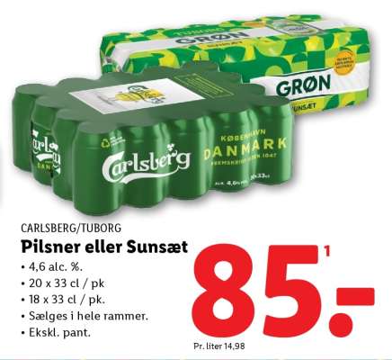 Carlsberg/Tuborg Pilsner eller Sunsæt