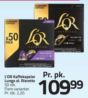 L'OR Kaffekapsler Lungo el. Ristretto