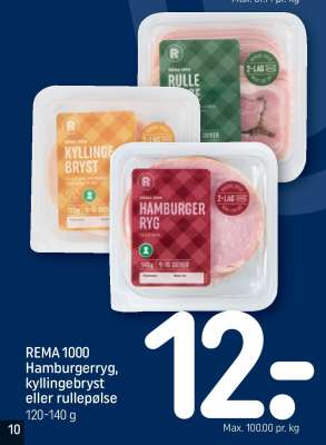 REMA 1000 Hamburgerryg, kyllingebryst eller rullepølse