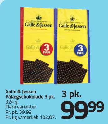 Galle & Jessen Pålægschokolade 3 pk.