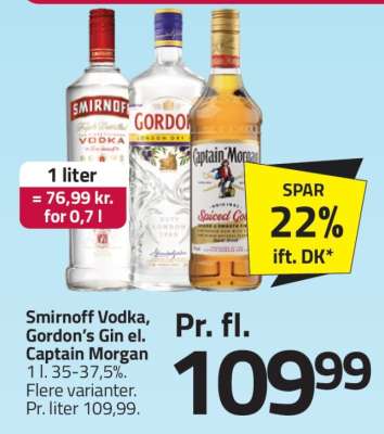 Smirnoff Vodka, Gordon’s Gin el. Captain Morgan