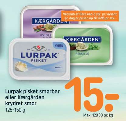 Lurpak pisket smørbar eller Kærgården krydret smør