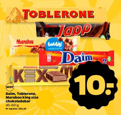 Daim, Toblerone, Marabou king size chokladebar