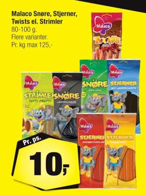 Malaco Snøre, Stjerner, Twists el. Strimler