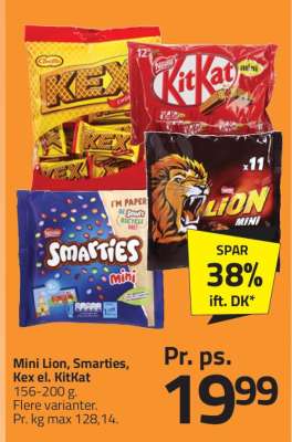 Mini Lion, Smarties, Kex el. KitKat