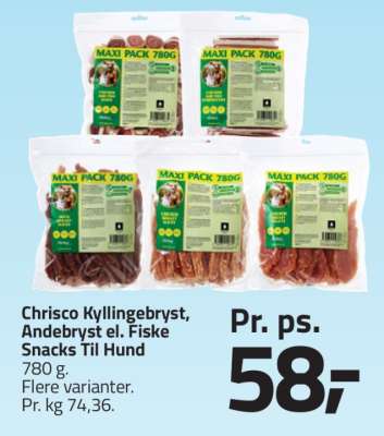 Chrisco Kyllingebryst, Andebryst el. Fiske Snacks Til Hund