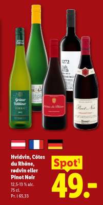 Hvidvin, Côtes du Rhône, rødvin eller Pinot Noir