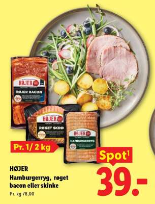 HØJER Hamburgergrygg, røget bacon eller skinke