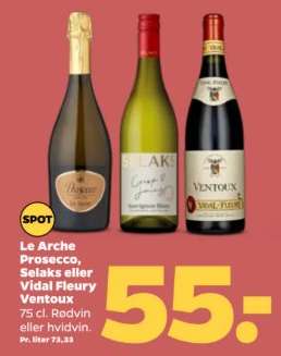 Le Arche Prosecco, Selaks eller Vidal Fleury Ventoux