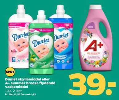 Dunlet skyllemiddel eller A+ summer breeze flydende vaskemiddel