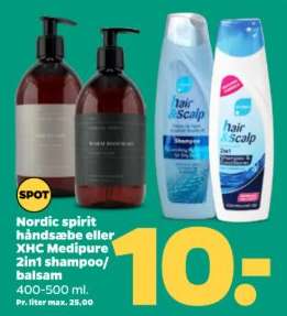 Nordic spirit håndsæbe eller XHC Medipure 2in1 shampoo/balsam
