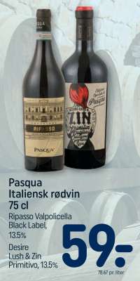 Pasqua Italiensk rødvin 75 cl