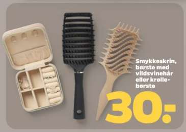 Smykkeskrin, børste med vildsvinehår eller krøllebørste