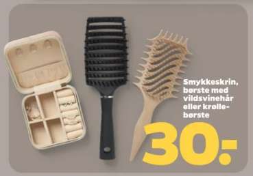 Smykkeskrin, børste med vildsvinehår eller krøllebørste
