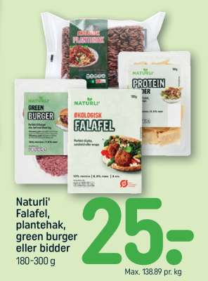 Naturli' Falafel, plantehak, green burger eller bidder