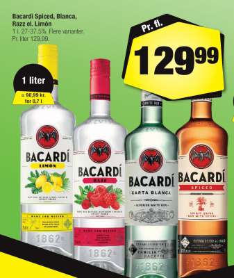 Bacardi Spiced, Blanca, Razz el. Limón