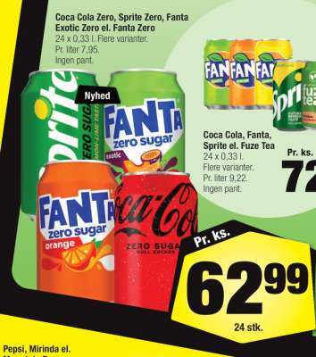Coca Cola Zero, Sprite Zero, Fanta Exotic Zero el. Fanta Zero