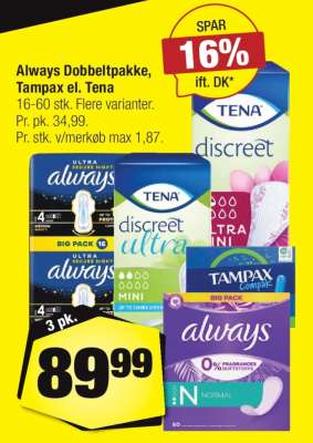 Always Dobbeltpakke, Tampax el. Tena