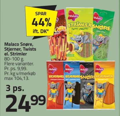 Malaco Snøre, Stjerner, Twists el. Strimler