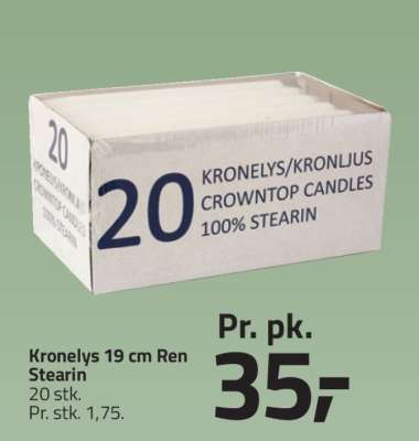 Kronelys 19 cm Ren Stearin