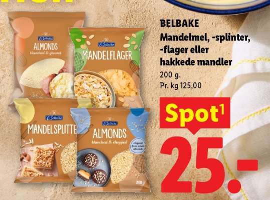 BELBAKE Mandelmel, -splinter, -flager eller hakkede mandler