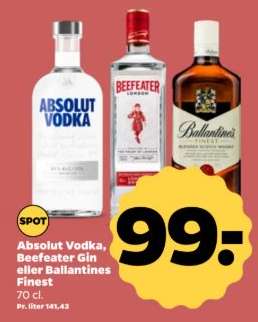 Absolut Vodka, Beefeater Gin nebo Ballantines Finest