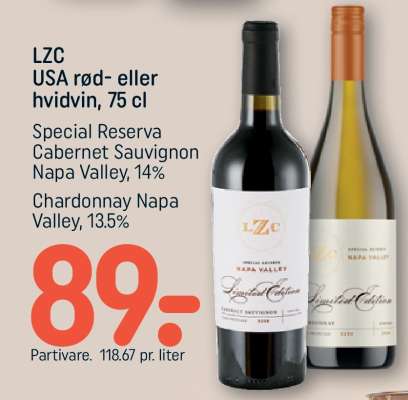 LZC USA rød- eller hvidvin, 75 cl