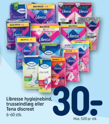 Libresse hygiejnebind, trusseindlæg eller Tena discreet