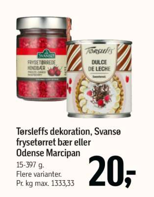 Tørsleffs dekoration, Svansø frysetørret bær eller Odense Marcipan
