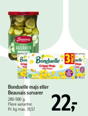 Bonduelle majs eller Beauvais survarer