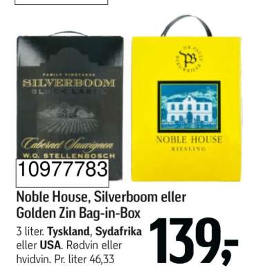 Noble House, Silverboom eller Golden Zin Bag-in-Box